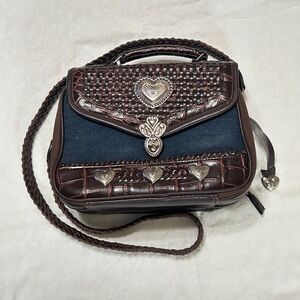 Brighton Brown and Blue Mini Breifcase Organizer Bag with Heart Details